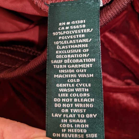 Lauren Ralph Lauren Velvet Drawstring Jogger Burgundy/Wine Super Soft XS - Picture 12 of 14